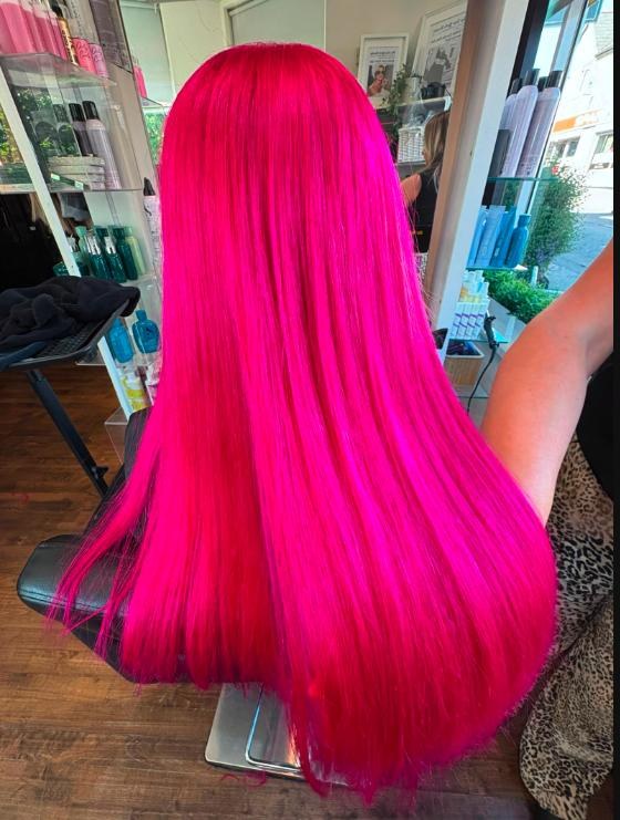 Vivid pink colour at Vogue Hair Studio